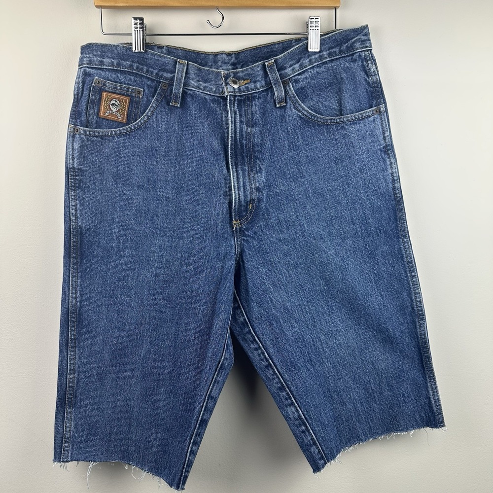 Cinch Denim Shorts Mens 34 Blue 12in Cut-off Jorts Dark Wash Rodeo